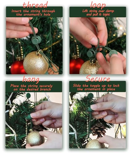 Green Nylon Christmas Ornament Hooks with Spring Clips - Reusable