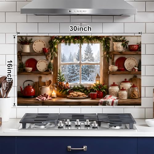 NYZE Christmas Kitchen Backsplash 30 x 16 in - Waterproof & Oil-Proof Peel & Stick Wall Decor for Stove Area