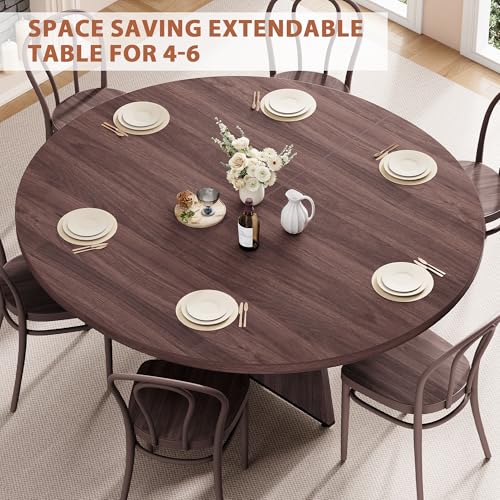 Extendable Round Dining Table, 43-59 Inch Oval Kitchen Table with Storage