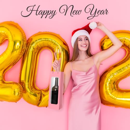 Pink Wine Gift Bags with Handles & Window, 24 Pack - Elegant & Durable