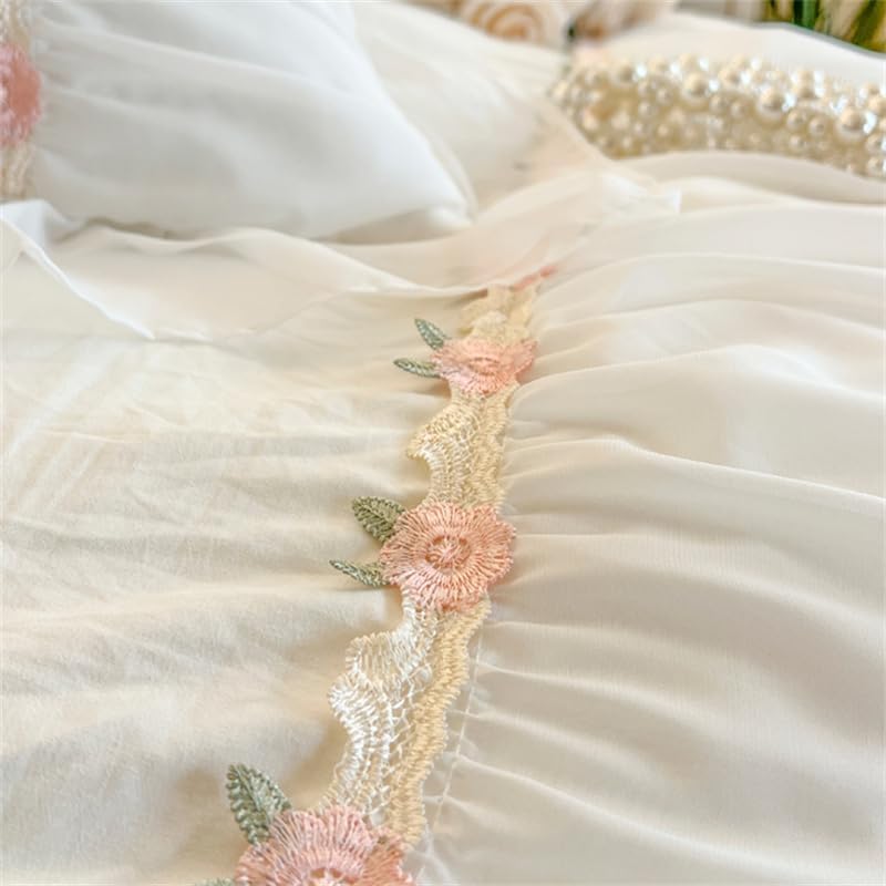 Queen Ruffle Lace Duvet Cover Set - 3-Piece White Coquette Bedding