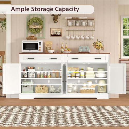 55-Inch Farmhouse Buffet Cabinet Sideboard with Drawers & Shelves, White