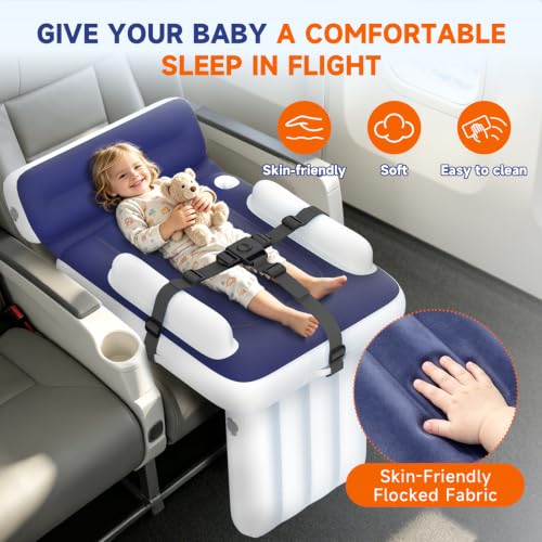 Inflatable Toddler Airplane Bed - Portable Kids Travel Bed with Cup Holder