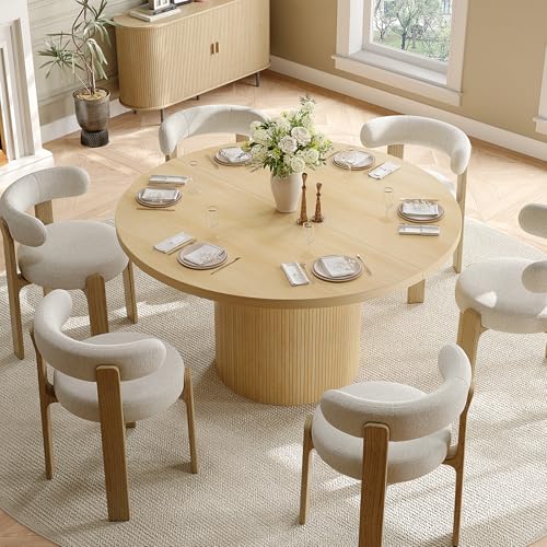 47-Inch Round Dining Table with Fluted Base - Modern Farmhouse Kitchen Table