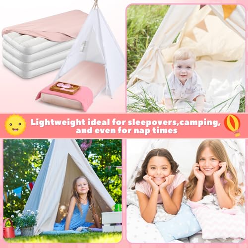 Kids Air Mattress Set - 6 Inflatable Beds with Fitted Sheets, 63x27x8 Inches, Pink