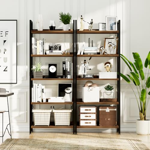 5-Tier Freestanding Bookshelf - Metal Frame & Wood Shelving Unit