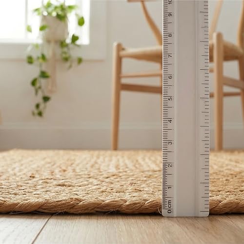 Natural Jute Braided Area Rug 2x3 ft, Hand Woven Reversible Boho Rug