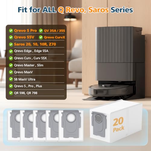 20-Pack 3.2L Robot Vacuum Dust Bags for Qrevo Series and S8 MaxV Ultra