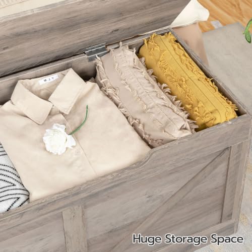 39.4-Inch Wooden Storage Bench with Safety Hinge and Toy Chest Organizer