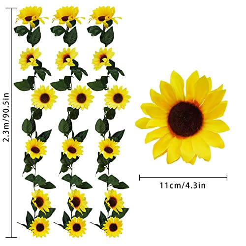 Artificial Sunflower Garland 3-Pack - 7.5ft Silk Hanging Flower Vines