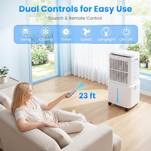Evaporative Air Cooler, 6.8 Gal Swamp Cooler with 120° Oscillation
