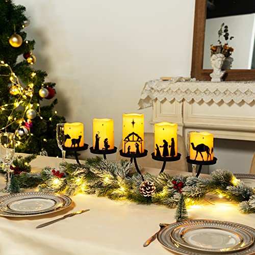 Flameless Nativity Scene LED Pillar Candles with Remote & Timer - 5 Pack