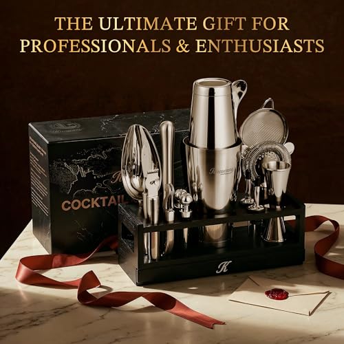 Professional 25-Piece Bartender Kit with Stainless Steel Shaker & Organizer Stand