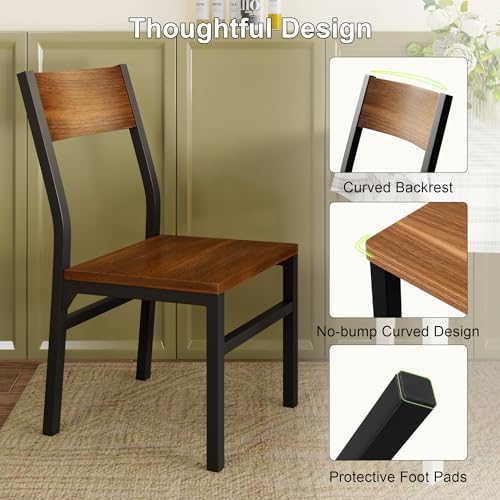 Modern Dining Chairs Set of 6 with Ergonomic Backrest & Metal Legs, Walnut