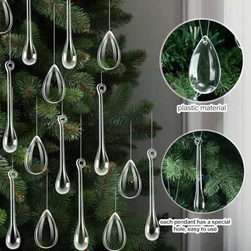 Cinnvoice 150 Pcs Christmas Acrylic Teardrop Ornaments Icicle Pendants - 1.97in, 3.86in, 5.12in