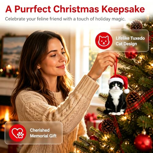Tuxedo Cat Christmas Ornament - WYARMGIF 1.9 x 3.1 in Acrylic Cat Ornament