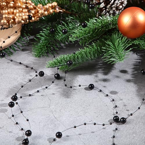 65.6Ft Black Pearl Bead Garland, Artificial Beaded String for Crafts & Decor