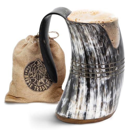 Authentic Viking Drinking Horn Mug - 16 oz Handcrafted Ox Horn Tankard