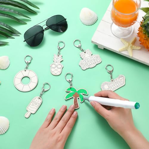 24 Pcs DIY Wooden Keychain Craft Kit - Summer Themed Party Favors