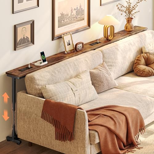 Adjustable Behind-Couch Console Table with Power Outlets and USB Ports