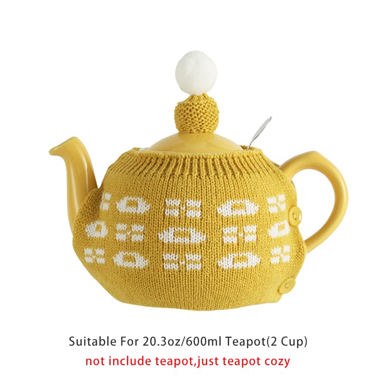 Knitted Acrylic Tea Cozy for 500-600ml Teapot - Yellow Two-Piece Warmer