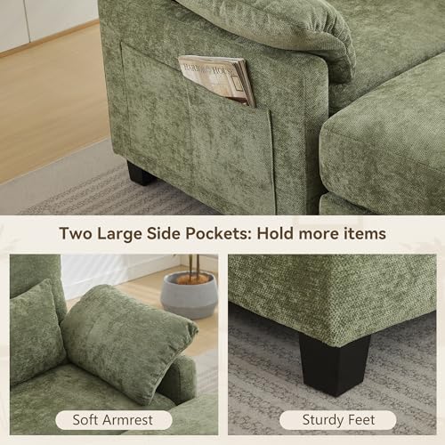 Oversized Chenille Chaise Lounge with Ottoman, Sleeper Chair for Living Room