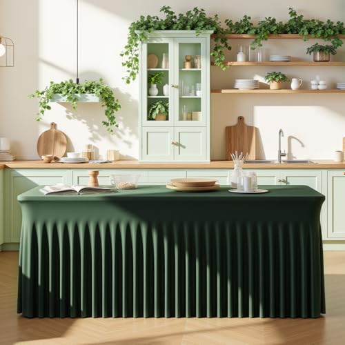 GEWONELIFE 2 Pack Dark Green 6FT Rectangle Spandex Tablecloths - Wrinkle-Free Fitted Cover for 6 Foot Tables, Holiday & Event Decor