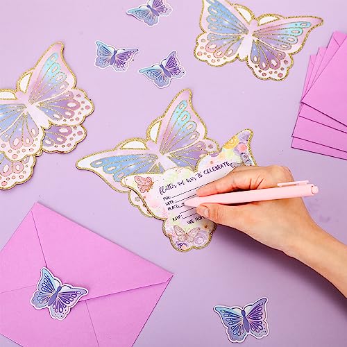 24-Pack Butterfly Birthday Party Invitations with Envelopes and Stickers