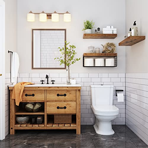 Farmhouse Bathroom Floating Shelves Over Toilet - Rustic Brown (Set of 3)