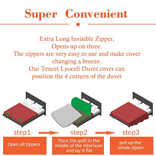 King Duvet Cover with Triple-Zip System, Soft Tencel Lyocell, 90x105 inches