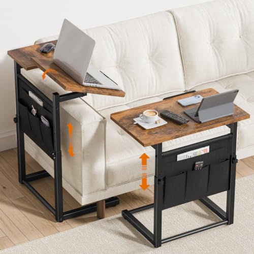 Adjustable C-Shaped TV Tray Table with Storage Pocket for Small Spaces