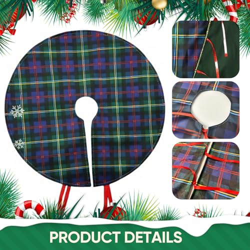 JHSLAJ Malcolm Tartan Christmas Tree Skirt 36 Inch Dark Blue & Green