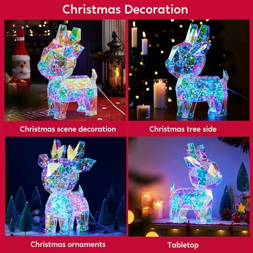 Joiedomi 15-inch Lighted Iridescent Reindeer Christmas Decor with LED, USB Indoor Holiday Decoration