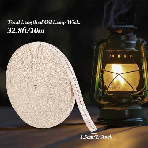 100% Cotton Oil Lamp Wick Roll - 1/2 Inch Wide, 32.8 Feet for Kerosene Lamps
