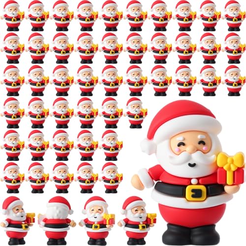 Chunful 50 Pcs Christmas Santa Figurines Gift Box - Mini Rubber Miniature Santa Clauses