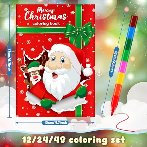 BenLouis Christmas Mini Coloring Books with Crayons - 24 Pack for Kids, Holiday Party Favors