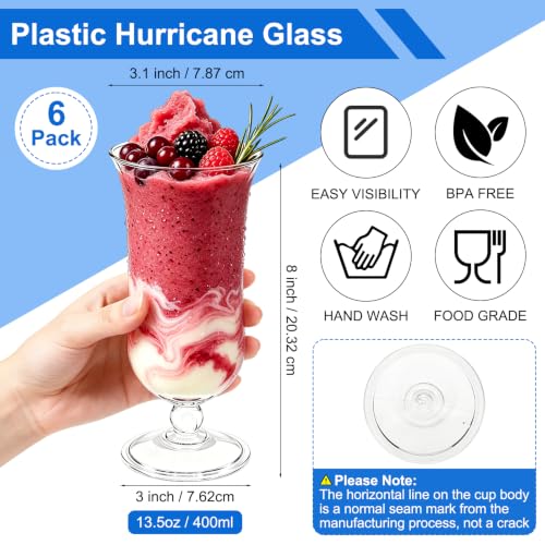 Cheardia 6-Pack Plastic Hurricane Glasses 13.5oz for Cocktails & Tropical Drinks