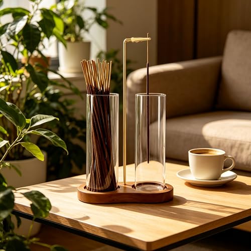 Upside Down Incense Stick Burner with Glass Ash Catcher & Storage