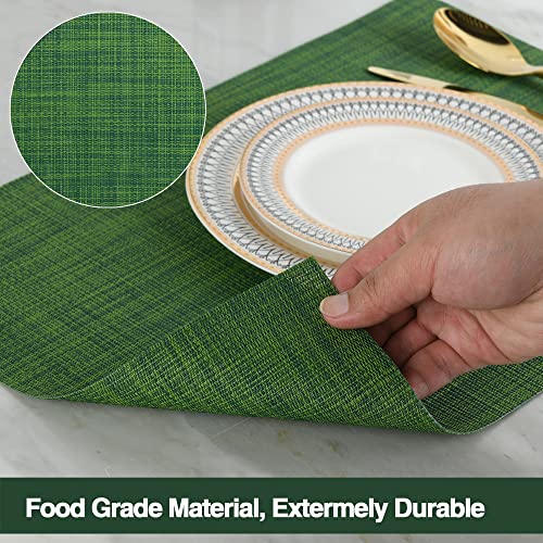 Green Vinyl Placemats Set of 8 - Washable, Heat-Resistant, Wipe Clean 17x12 Inch