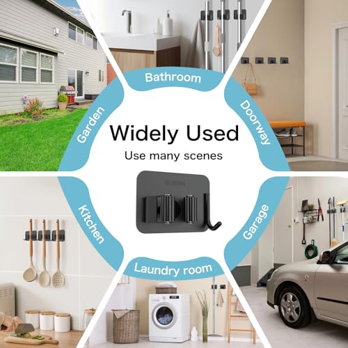 4 Pack Stainless Steel Self Adhesive Broom and Mop Holder Wall Mount
