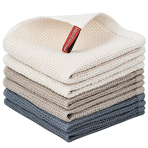6-Pack Cotton Waffle Weave Kitchen Dishcloths, 12x12 Inch Absorbent Dish Towels