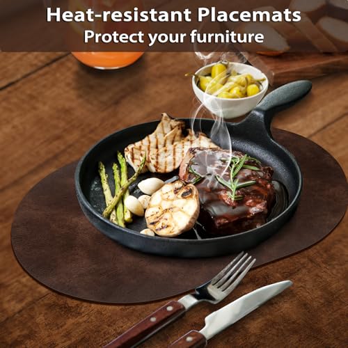 ADRIMER Coffee Oval Placemat Set of 12 - Wipeable Faux Leather, 17x12 inches