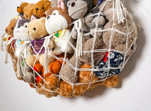 Macrame Stuffed Animal Hammock - Wall Hanging Toy Storage Organizer, 49"