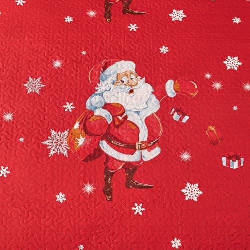 CHINO Christmas Quilts Bedding Set Queen Dark Red 3-Piece with Santa Claus Pattern