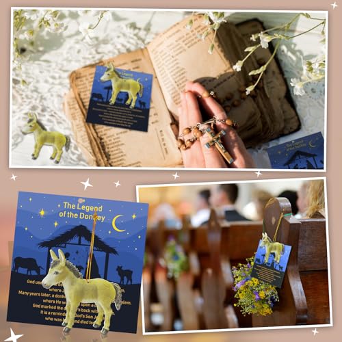 Religious Donkey Legend Christmas Ornaments Set - 12 Acrylic Holiday Decorations with Story Cards