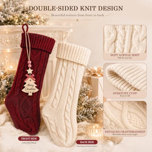 18-Inch Personalized Christmas Stockings 6-Pack with Name Tags - Red/Green/White Knit