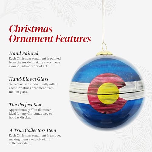 Hand Painted Colorado State Flag Ornament – Distressed Colorado Flag Glass Hanging Christmas Ball, Great for Gifting (Art Studio Company)