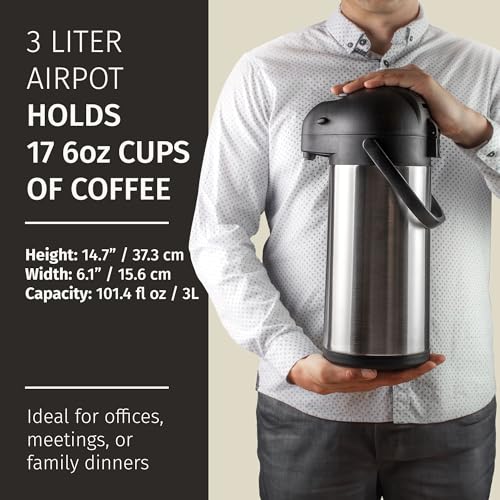 3L Thermal Coffee Airpot Carafe - Stainless Steel Insulated Hot Dispenser