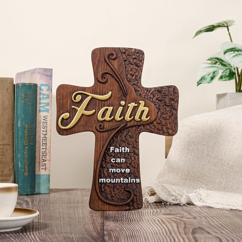 Faith 20 Inch Handmade Wooden Cross Wall Decor - Religious Wall Art