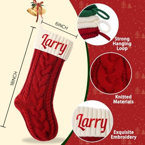 Personalized Knit Christmas Stocking - 18" Custom Embroidered Name